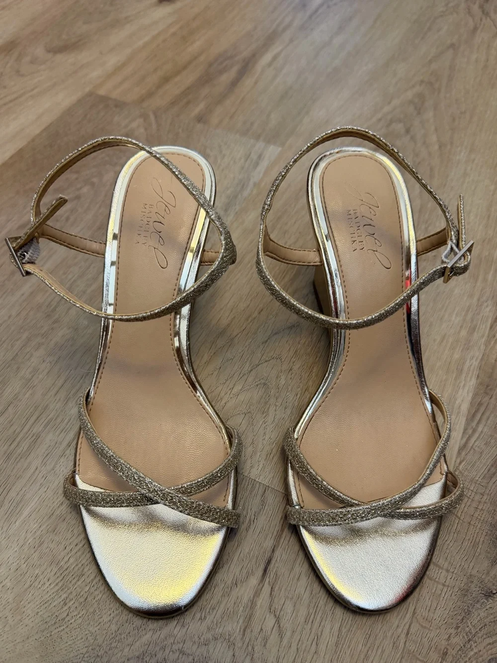 Jewel Badgley Mischka Gold Strappy Wedge Sandals
